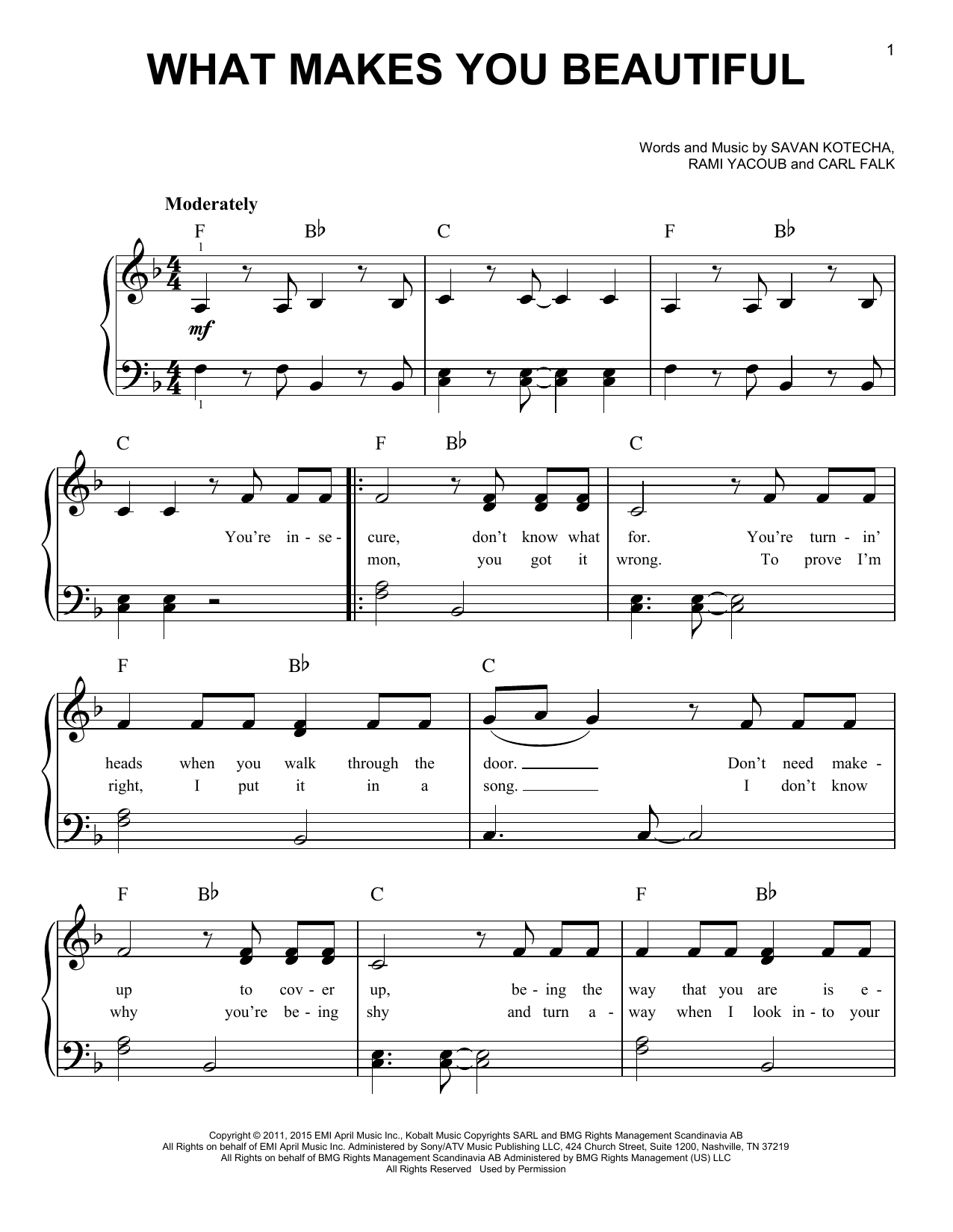 One Direction What Makes You Beautiful sheet music notes and chords. Download Printable PDF.