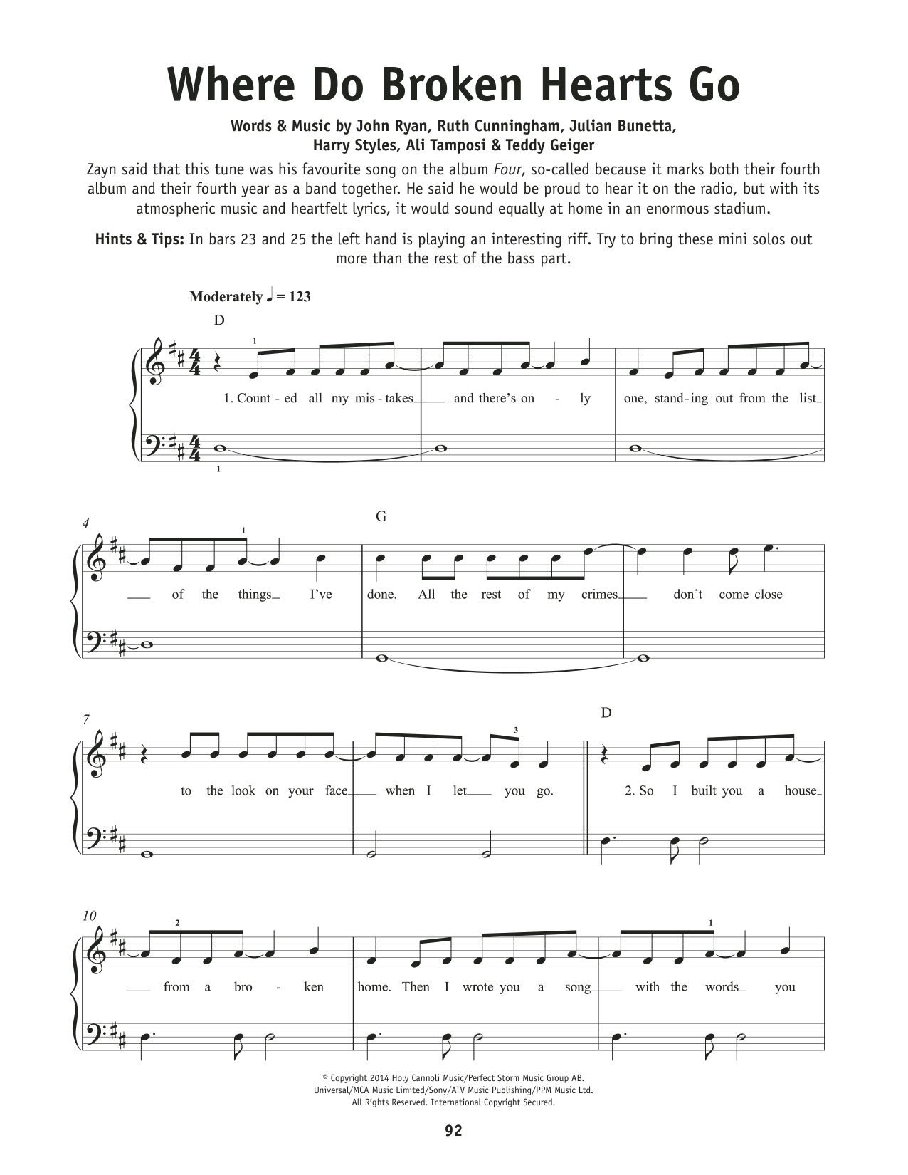 One Direction Where Do Broken Hearts Go sheet music notes and chords. Download Printable PDF.