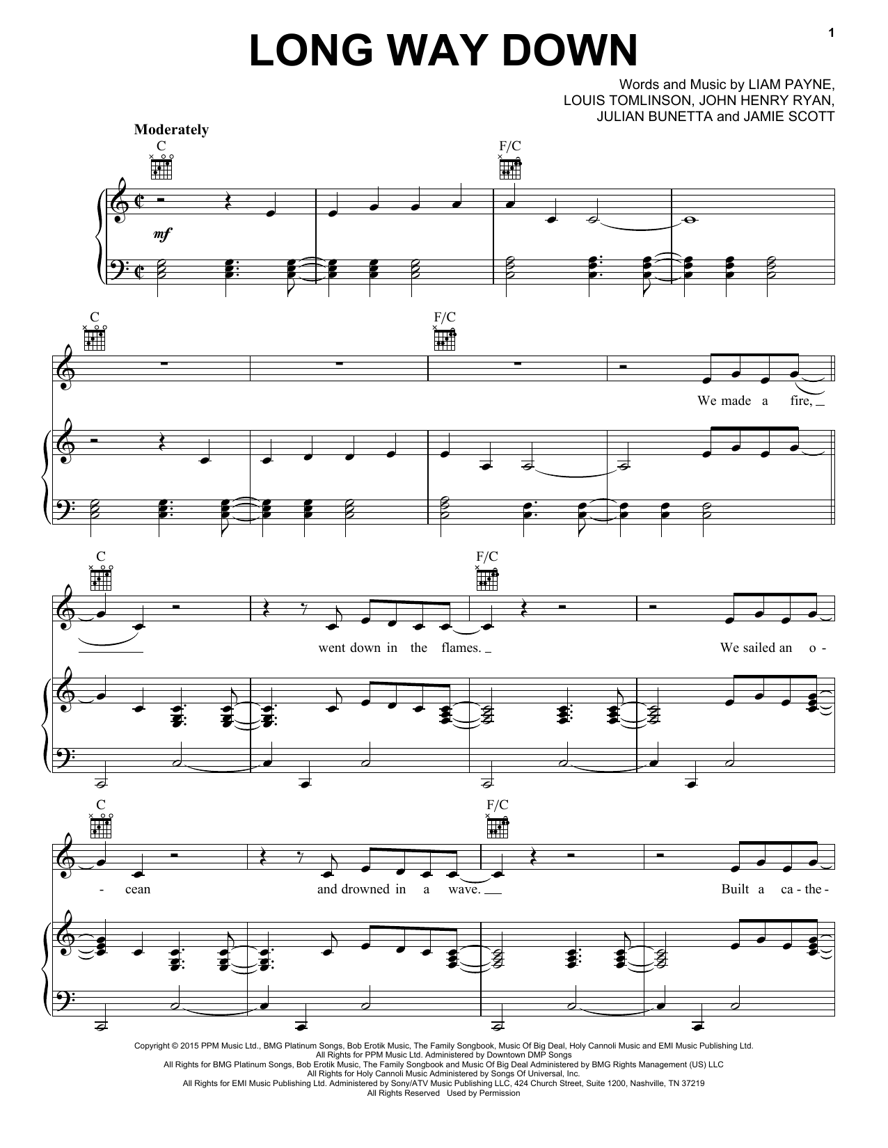 One Direction Long Way Down sheet music notes and chords. Download Printable PDF.