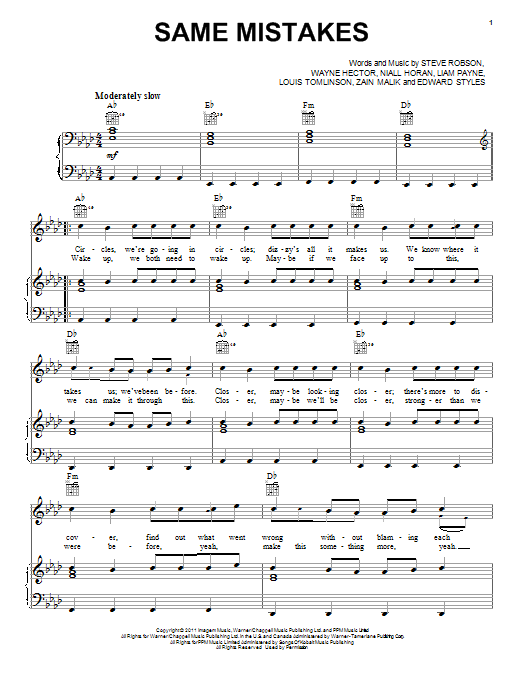 Learn to play One Direction Same Mistakes sheet music for Easy Piano in minutes. Price: 6.9900$ One Direction Same Mistakes sheet music notes and chords arranged for Easy Piano