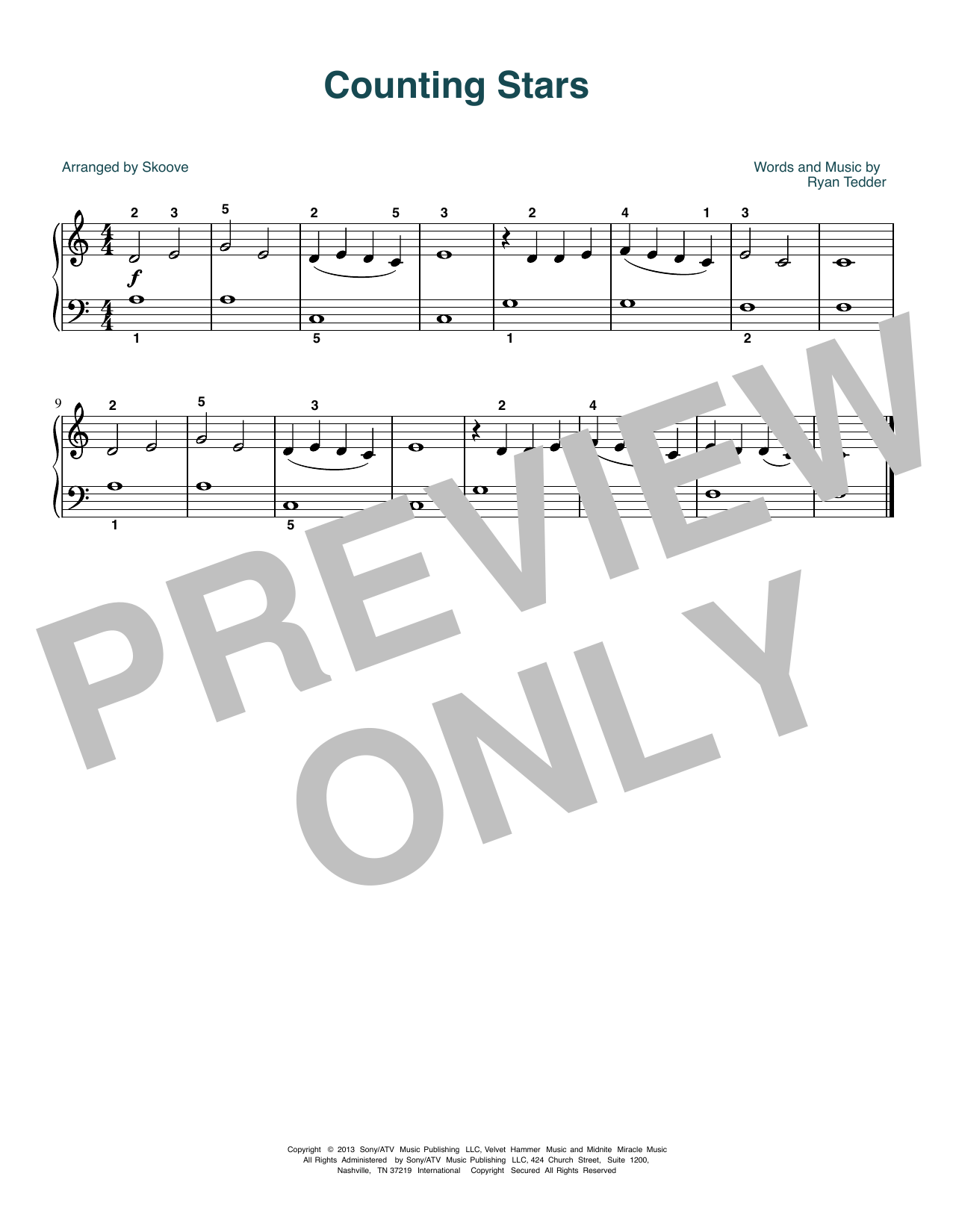 OneRepublic Counting Stars (arr. Skoove) sheet music notes and chords. Download Printable PDF.