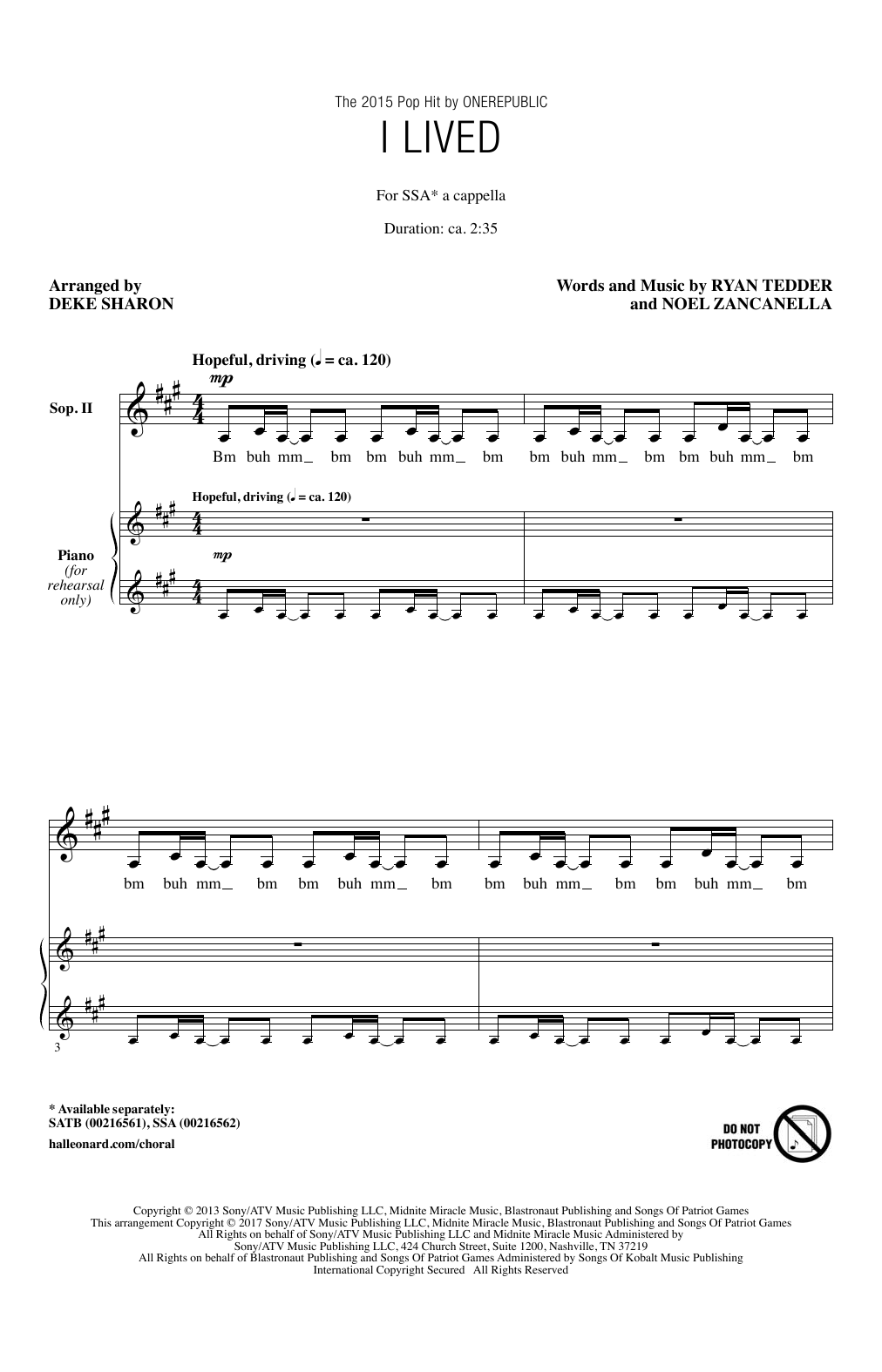 Learn to play Deke Sharon I Lived sheet music for SATB Choir in minutes. Deke Sharon I Lived sheet music notes and chords. Download Printable PDF.