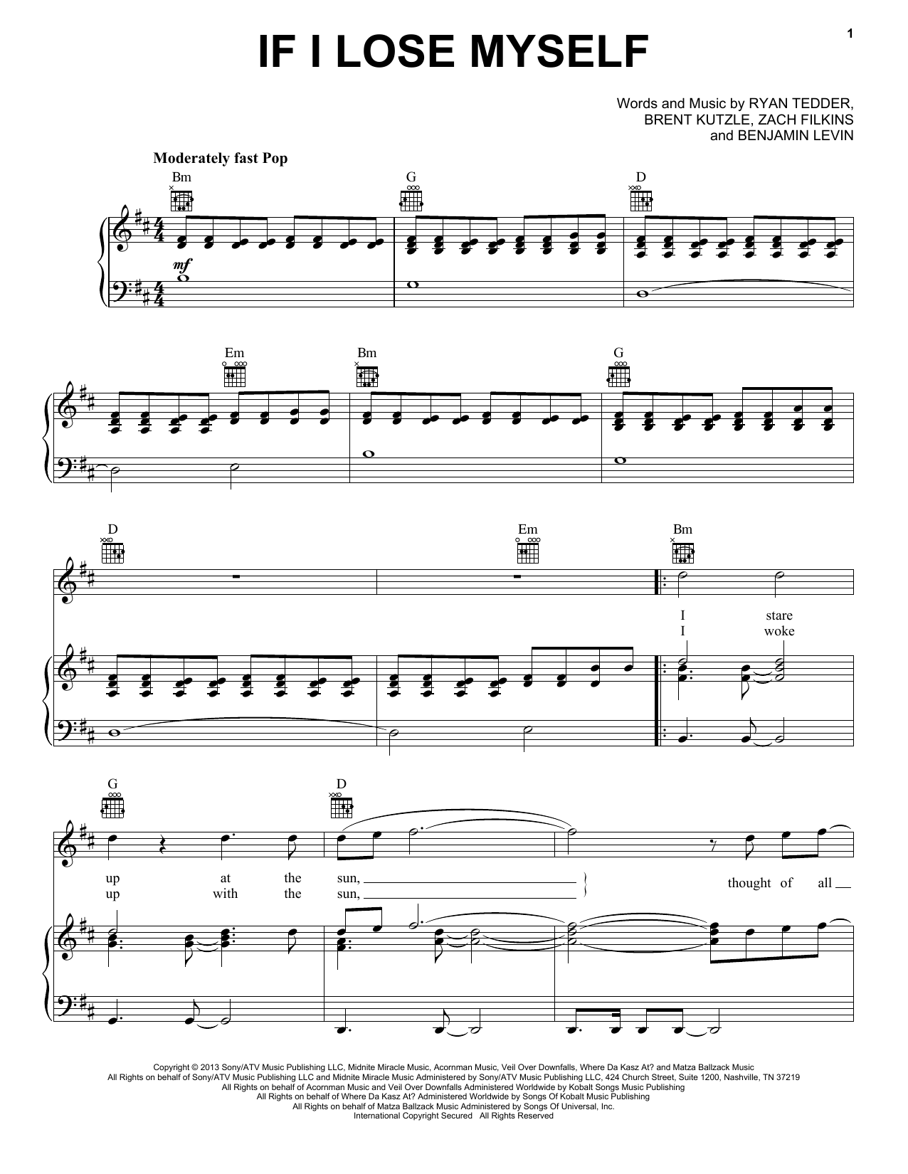 OneRepublic If I Lose Myself sheet music notes and chords. Download Printable PDF.