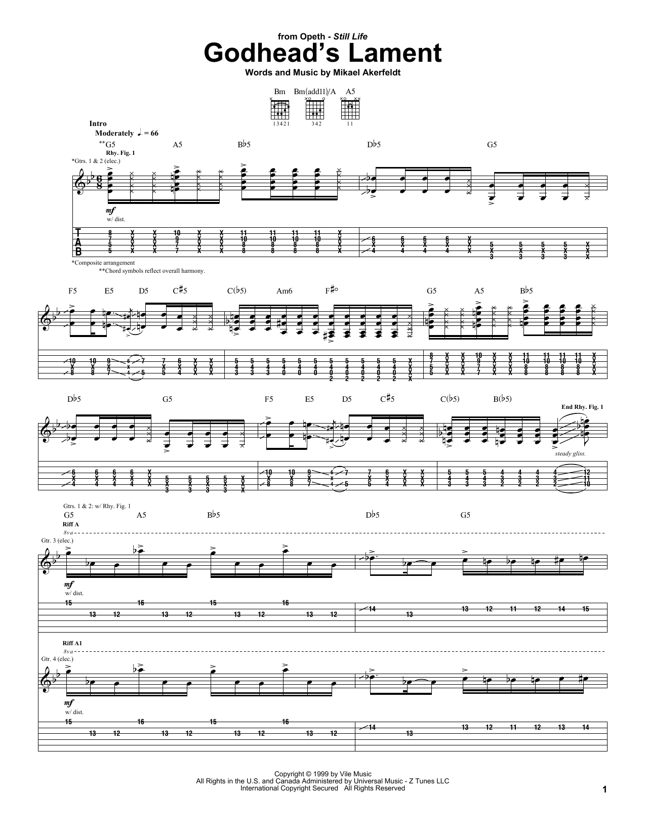 Opeth Godhead's Lament sheet music notes and chords. Download Printable PDF.