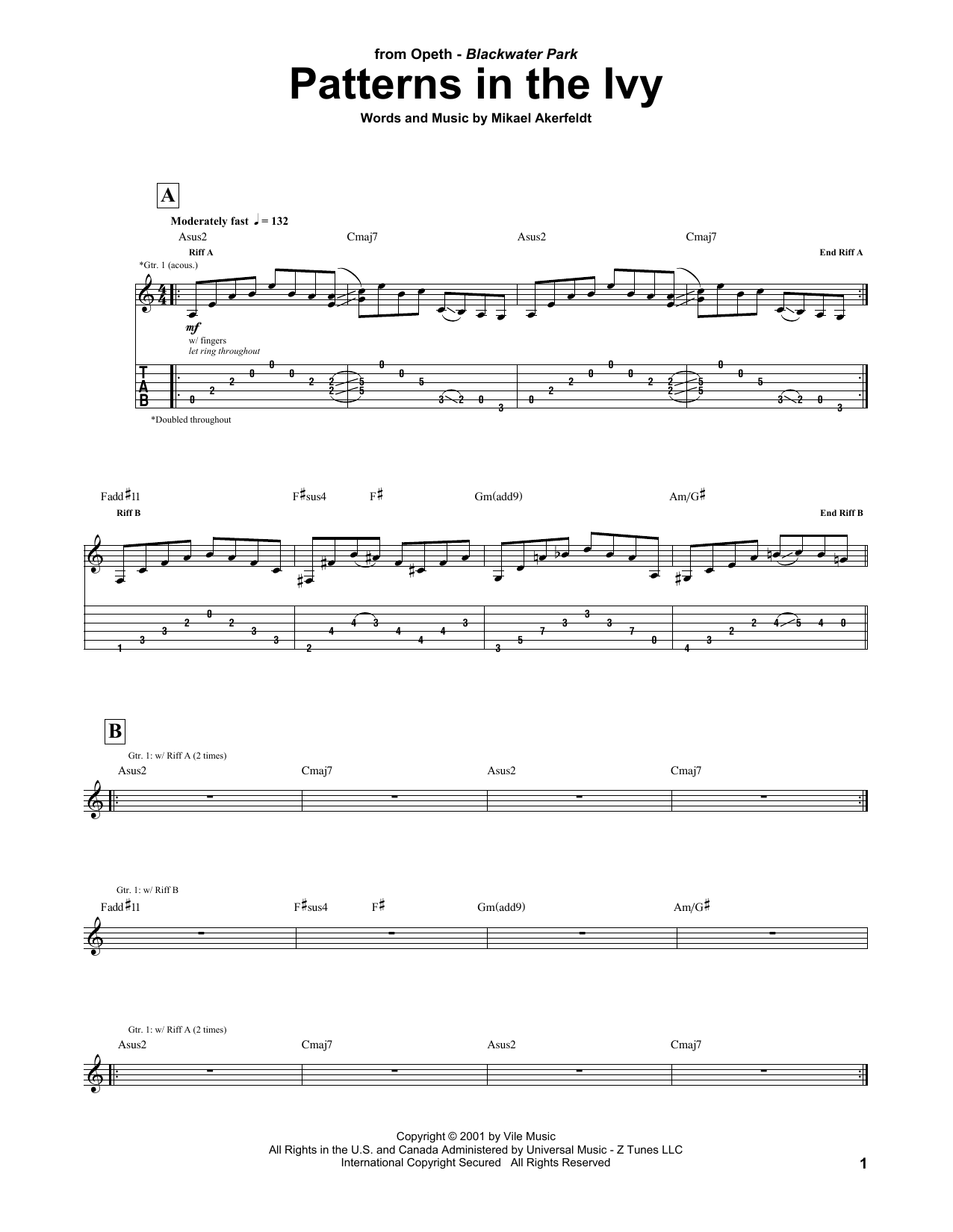 Opeth Patterns In The Ivy sheet music notes and chords. Download Printable PDF.