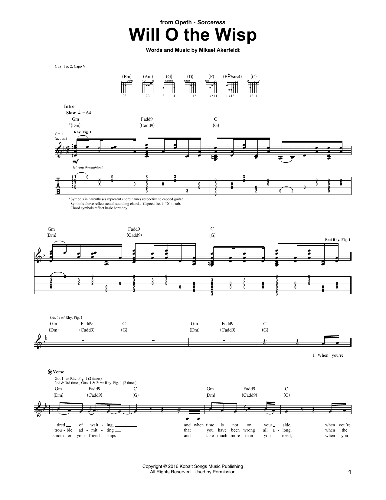 Opeth Will O The Wisp sheet music notes and chords. Download Printable PDF.