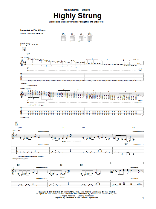 Orianthi Highly Strung sheet music notes and chords. Download Printable PDF.