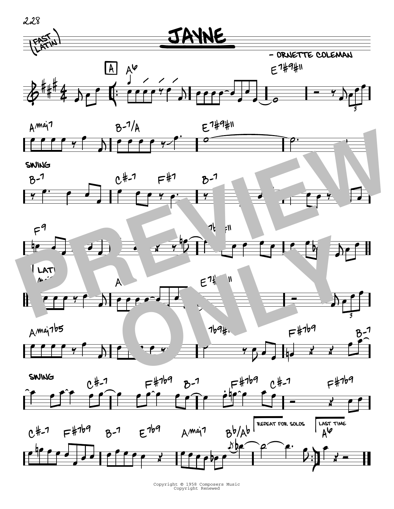 Learn to play Ornette Coleman Jayne sheet music for Real Book – Melody & Chords in minutes. Ornette Coleman Jayne sheet music notes and chords. Download Printable PDF.