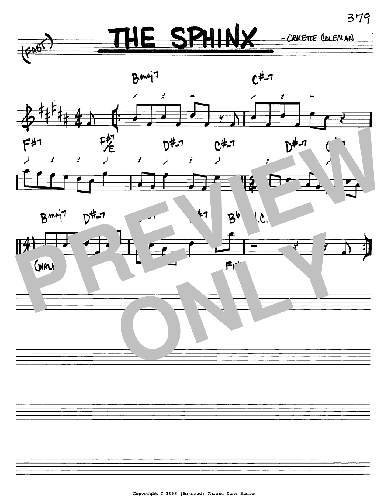 Ornette Coleman The Sphinx sheet music notes and chords. Download Printable PDF.