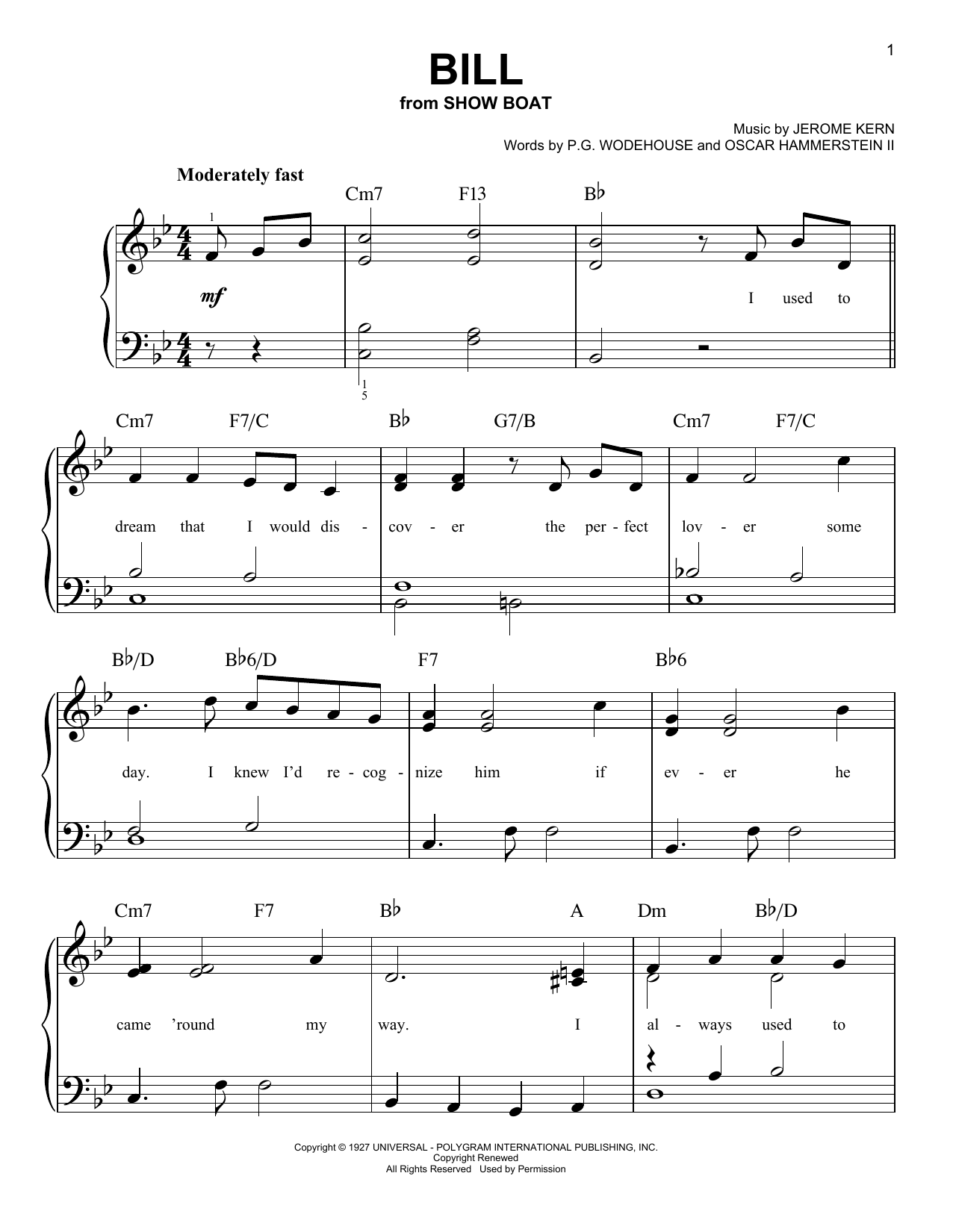 Oscar Hammerstein II Bill sheet music notes and chords. Download Printable PDF.