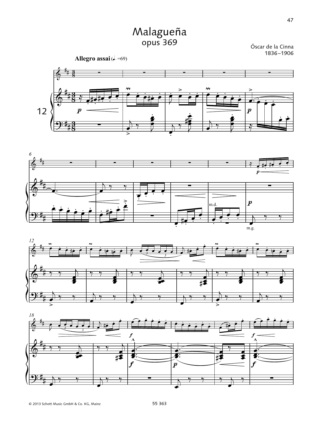 Oscar de la Cinna Malaguena sheet music notes and chords. Download Printable PDF.