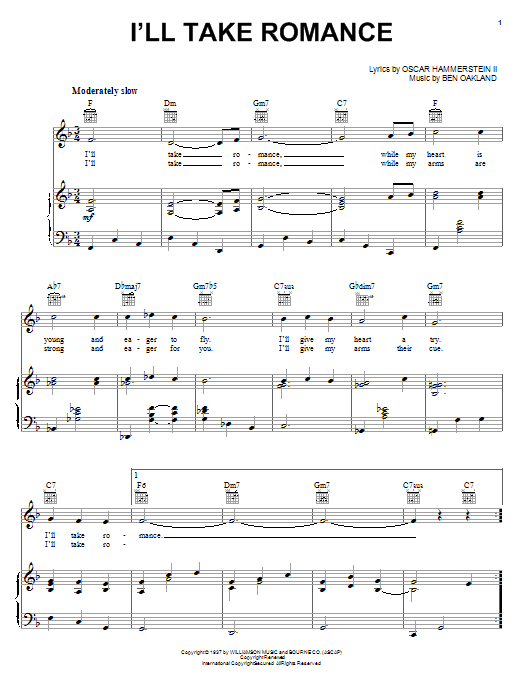 Learn to play Oscar Hammerstein II I'll Take Romance sheet music for Piano Solo in minutes. Price: 6.9900$ Oscar Hammerstein II I'll Take Romance sheet music notes and chords arranged for Piano Solo