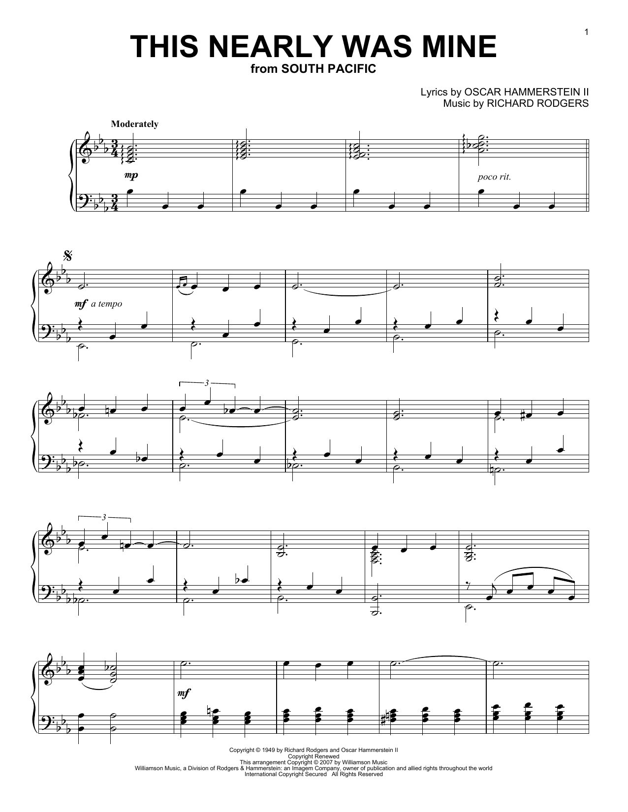 Learn to play Oscar Hammerstein II This Nearly Was Mine sheet music for Piano Solo in minutes. Oscar Hammerstein II This Nearly Was Mine sheet music notes and chords