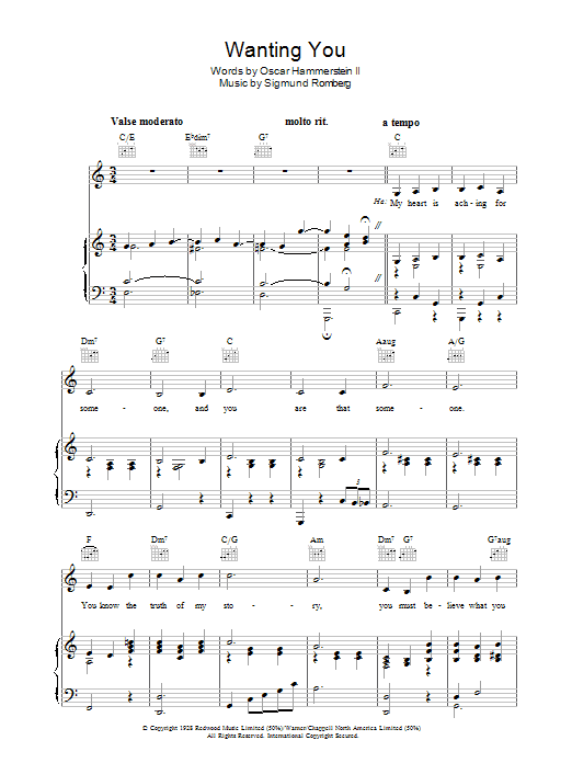 Learn to play Mario Lanza Wanting You sheet music for Piano, Vocal & Guitar (Right-Hand Melody) in minutes. Mario Lanza Wanting You sheet music notes and chords. Download Printable PDF.