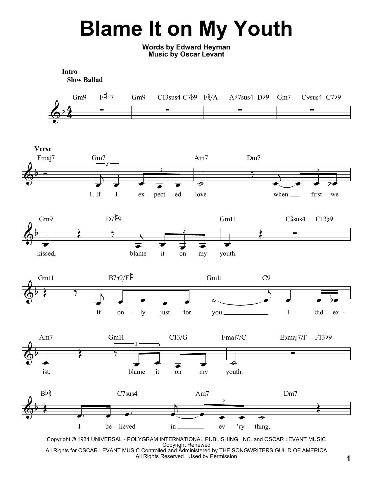 Learn to play Oscar Levant Blame It On My Youth sheet music for Pro Vocal in minutes. Price: 6.9900$ Oscar Levant Blame It On My Youth sheet music notes and chords arranged for Pro Vocal