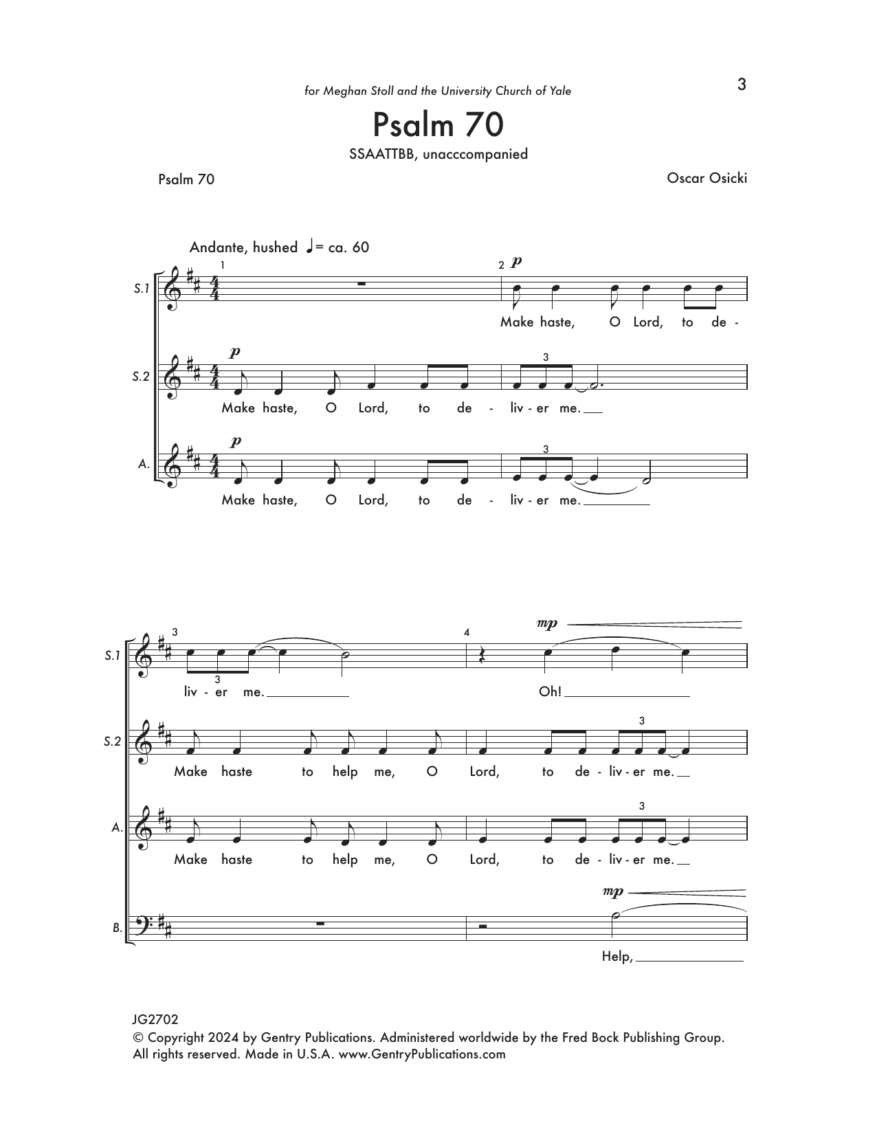 Oscar Osicki Psalm 70 sheet music notes and chords. Download Printable PDF.