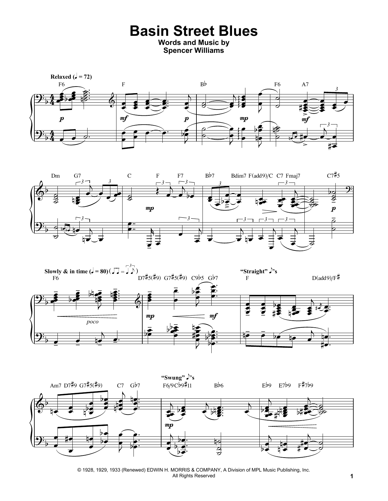 Oscar Peterson Basin Street Blues sheet music notes and chords. Download Printable PDF.