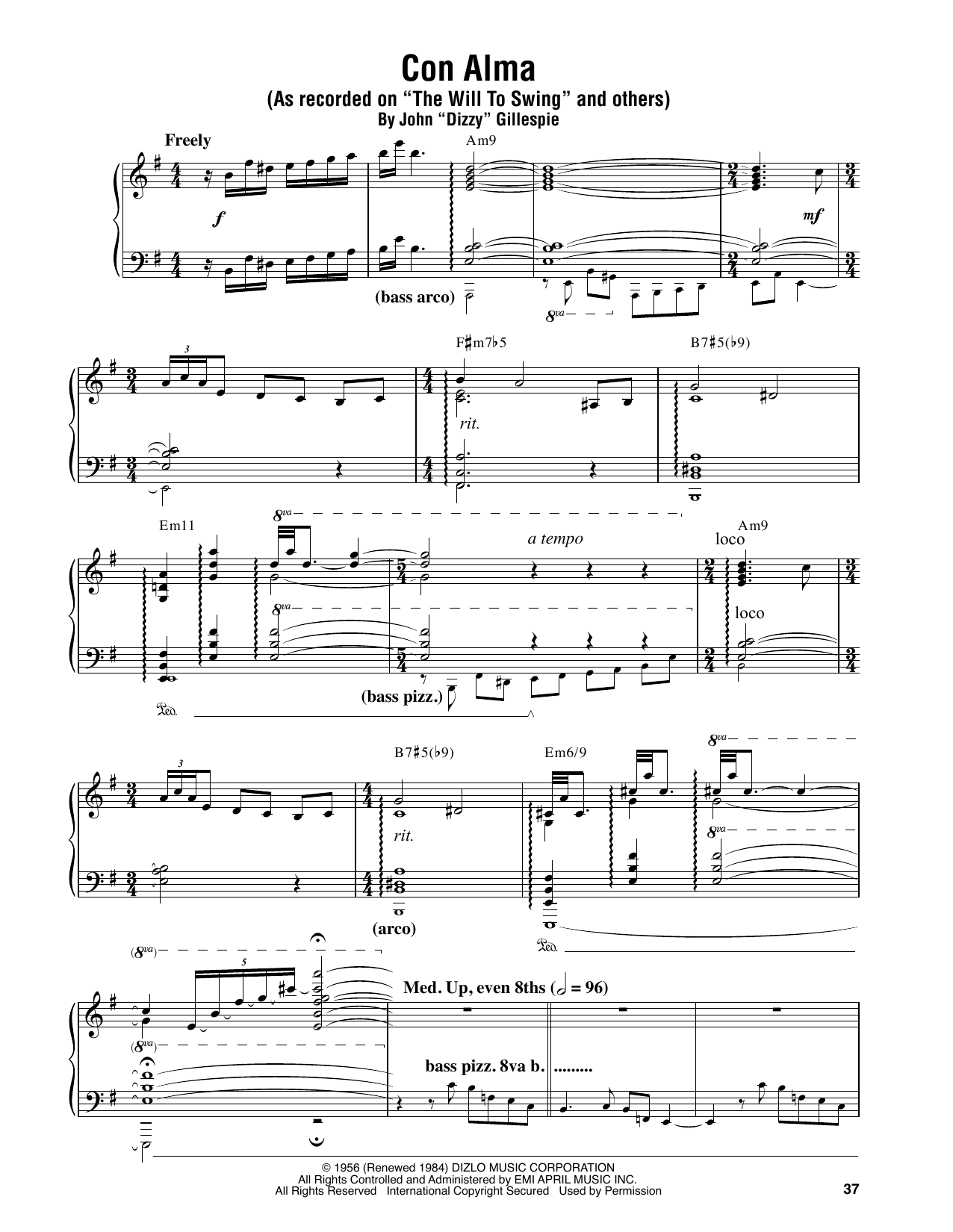 Oscar Peterson Con Alma sheet music notes and chords. Download Printable PDF.