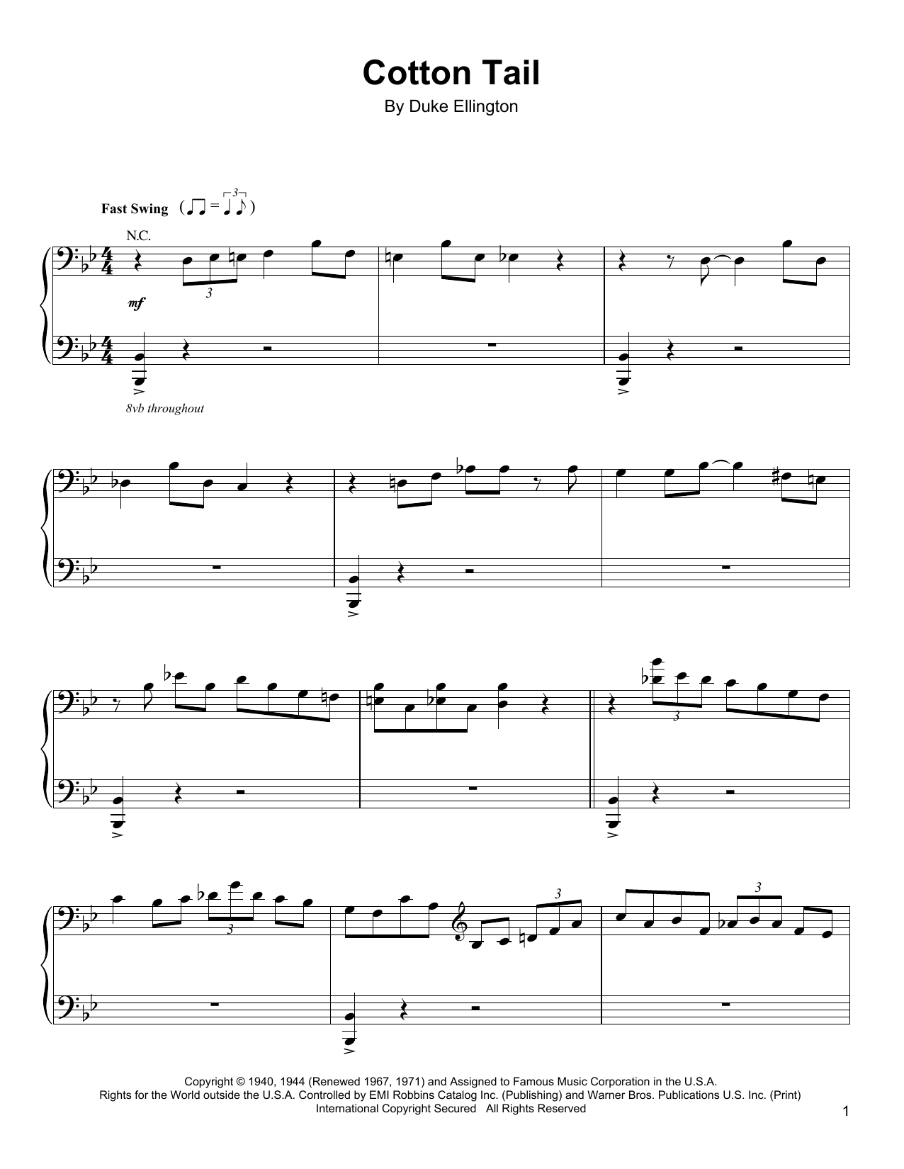 Oscar Peterson Cotton Tail sheet music notes and chords. Download Printable PDF.