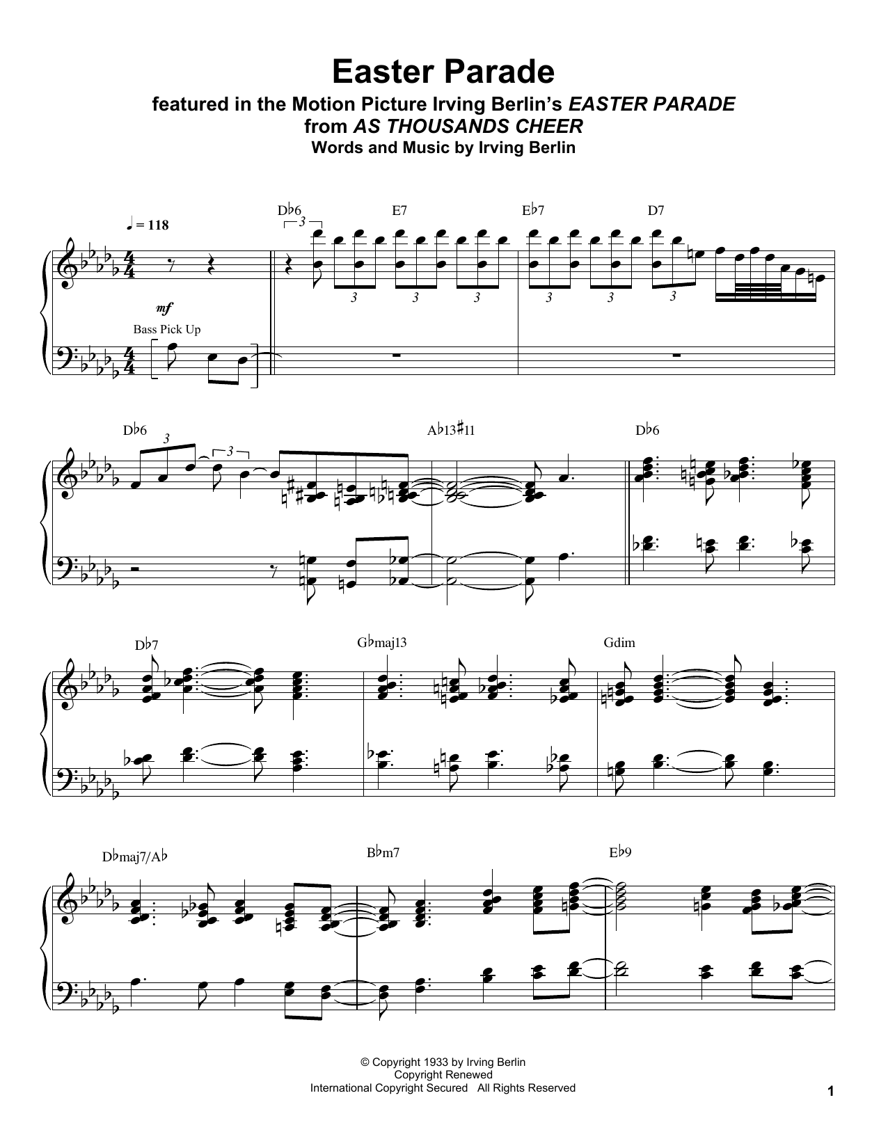 Oscar Peterson Easter Parade sheet music notes and chords. Download Printable PDF.