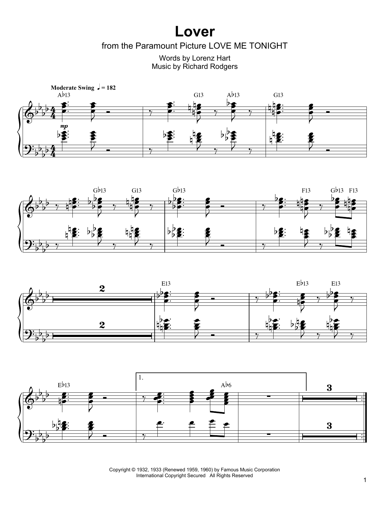 Oscar Peterson Lover sheet music notes and chords. Download Printable PDF.