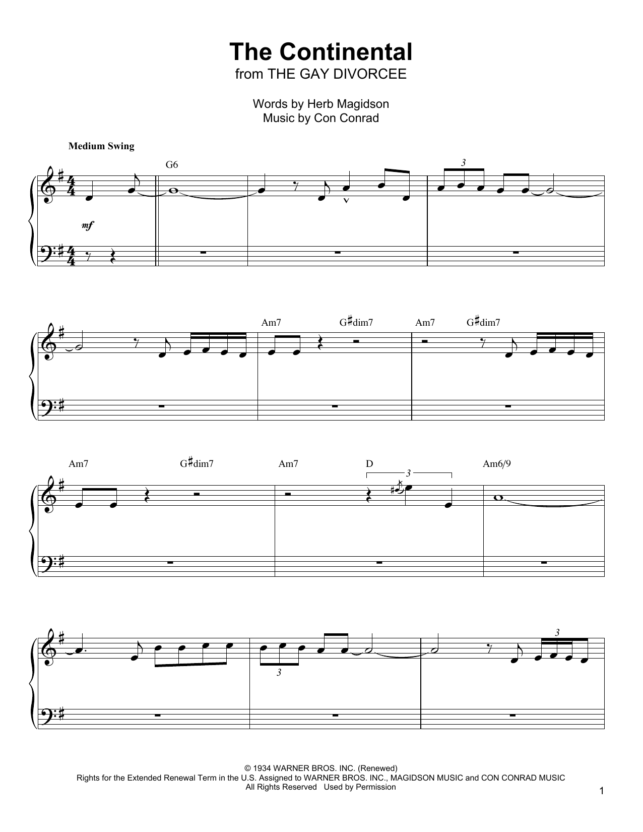 Oscar Peterson The Continental sheet music notes and chords. Download Printable PDF.