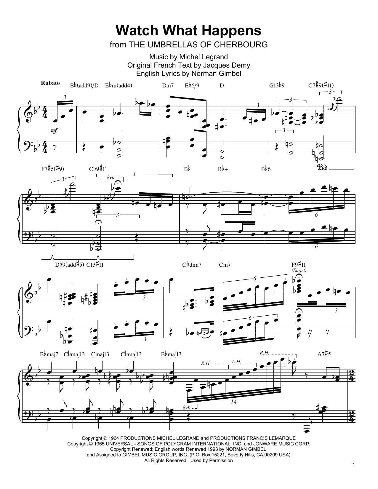 Oscar Peterson Watch What Happens sheet music notes and chords. Download Printable PDF.