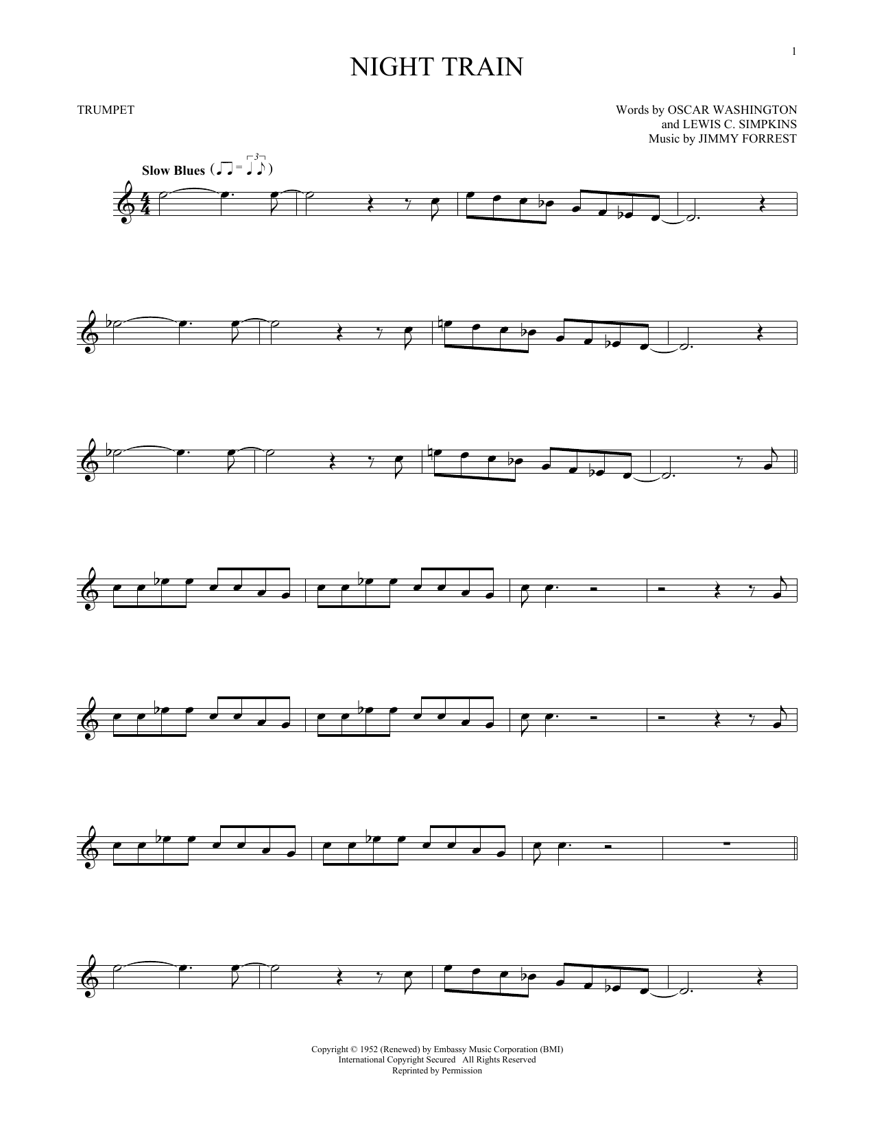 Buddy Morrow Night Train sheet music notes and chords. Download Printable PDF.