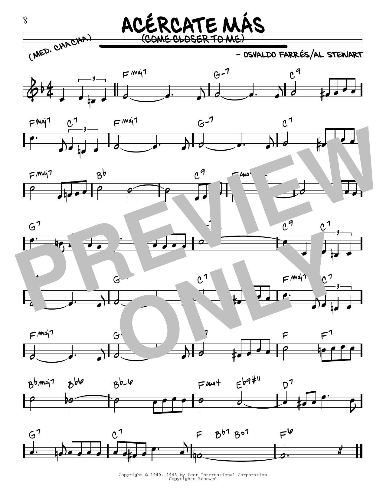 Learn to play Osvaldo Farrés Acercate Más (Come Closer To Me) sheet music for Real Book – Melody & Chords in minutes. Osvaldo Farrés Acercate Más (Come Closer To Me) sheet music notes and chords. Download Printable PDF.