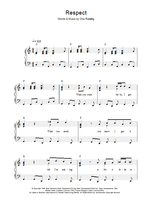 Aretha Franklin Respect sheet music notes and chords. Download Printable PDF.