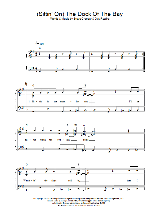 Otis Redding (Sittin' On) The Dock Of The Bay sheet music notes and chords. Download Printable PDF.