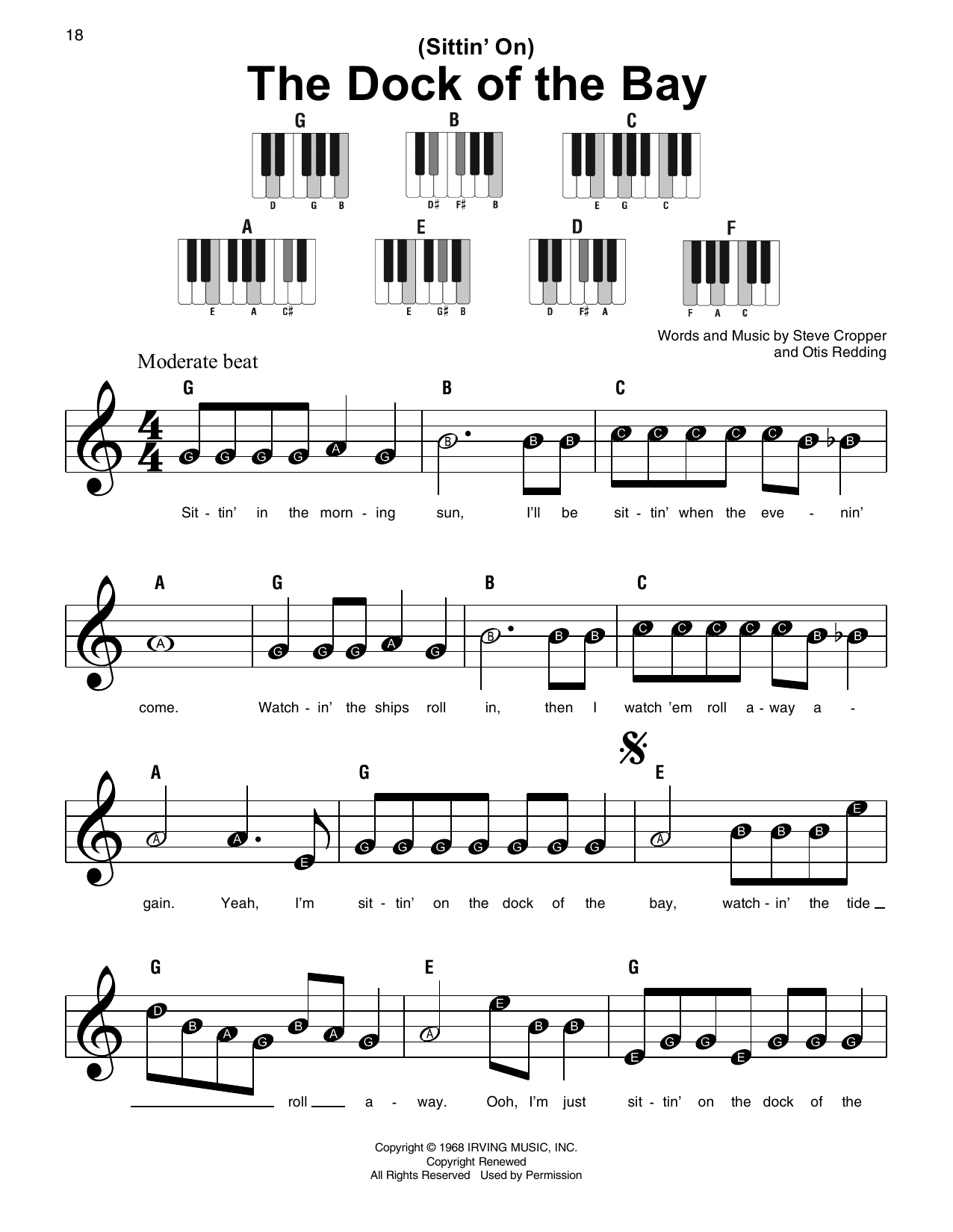 Otis Redding (Sittin' On) The Dock Of The Bay sheet music notes and chords. Download Printable PDF.