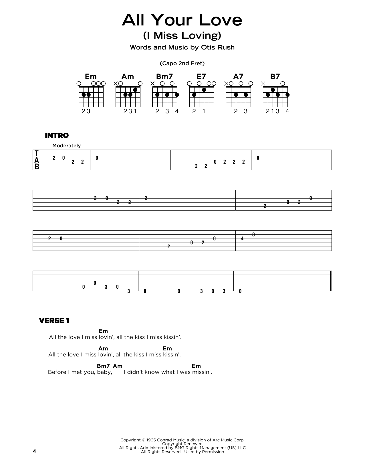 Otis Rush All Your Love (I Miss Loving) sheet music notes and chords. Download Printable PDF.