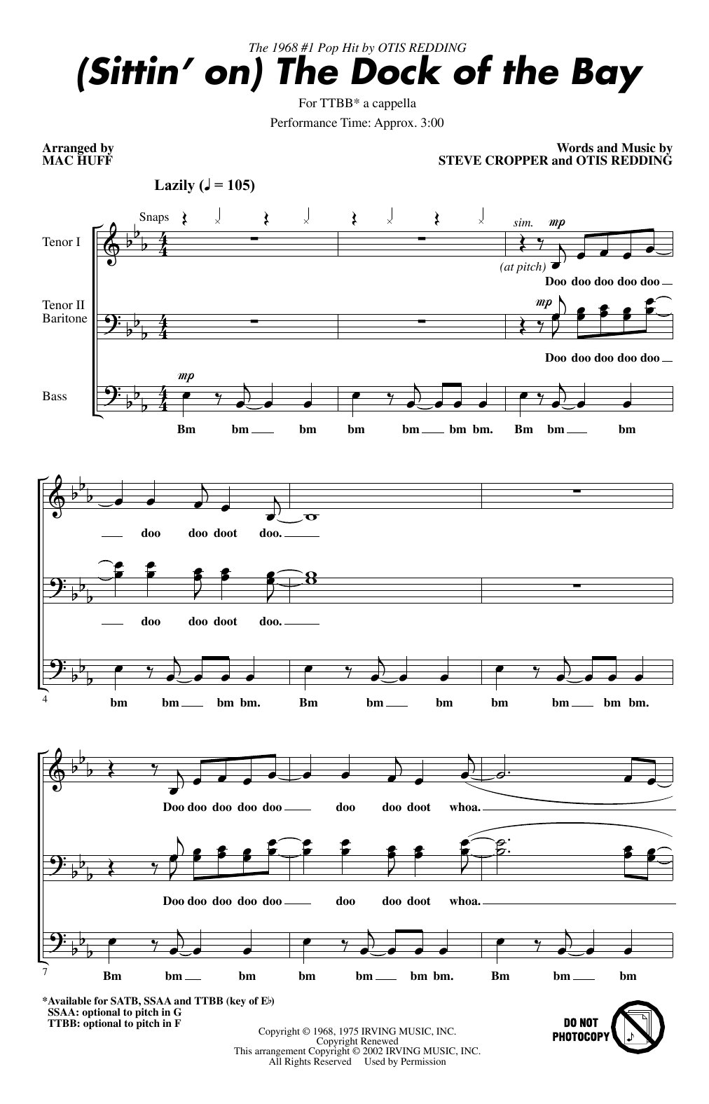 Modernisering shuttle dilemma Otis Redding "(Sittin' On) The Dock Of The Bay (arr. Mac Huff)" Sheet Music  PDF Notes, Chords | Standards Score SSA Choir Download Printable. SKU:  437212