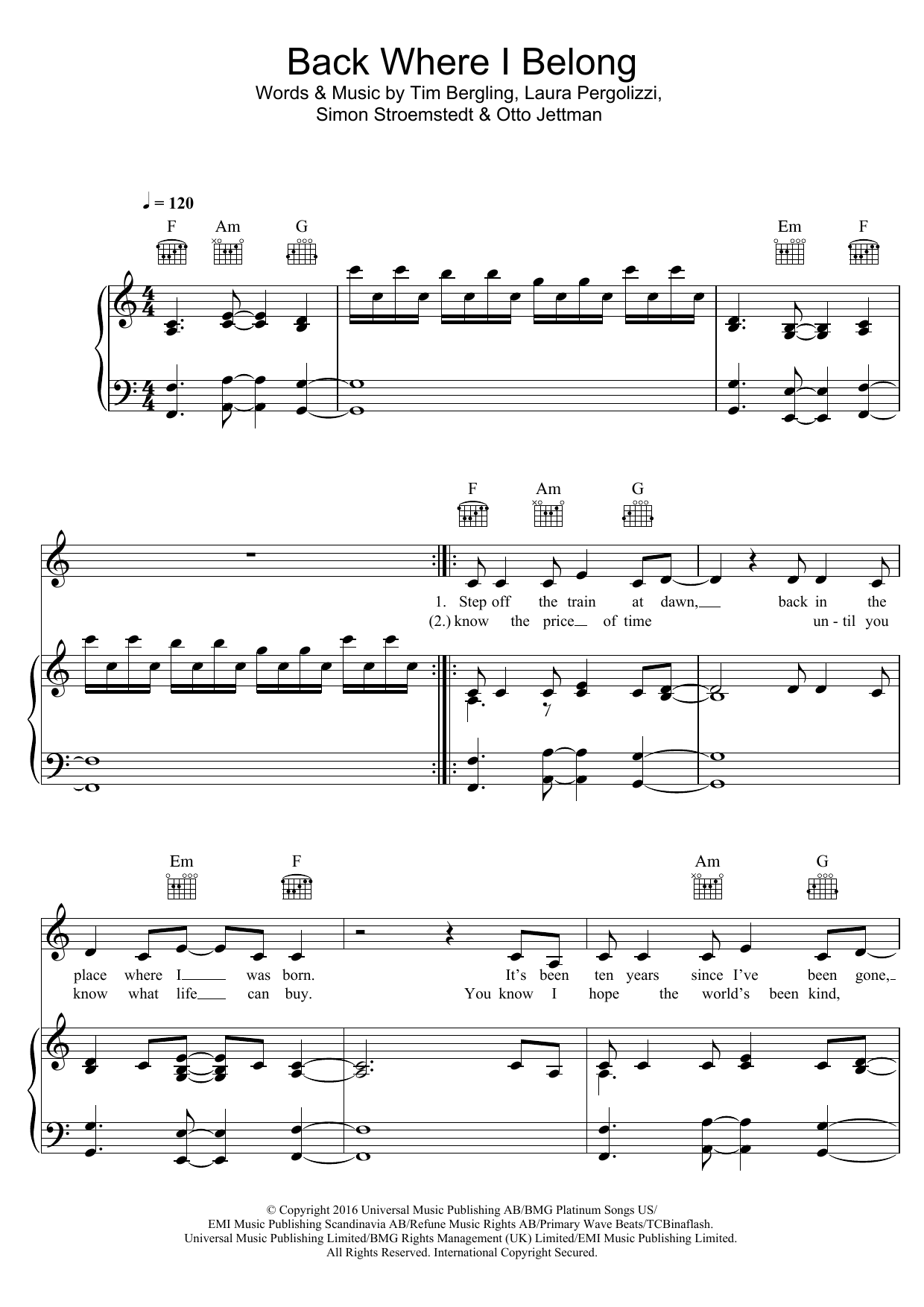Otto Knows Back Where I Belong (feat. Avicii) sheet music notes and chords. Download Printable PDF.