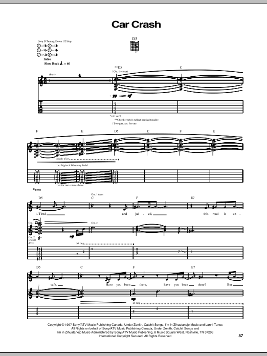 Our Lady Peace Car Crash sheet music notes and chords. Download Printable PDF.