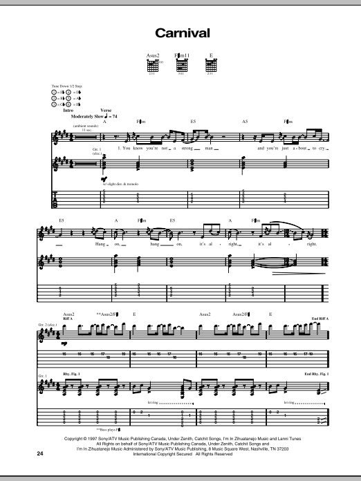 Our Lady Peace Carnival sheet music notes and chords. Download Printable PDF.