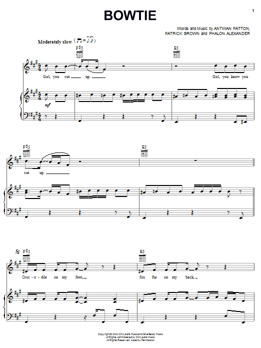 OutKast Bowtie sheet music notes and chords. Download Printable PDF.