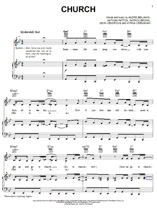 OutKast Church sheet music notes and chords. Download Printable PDF.