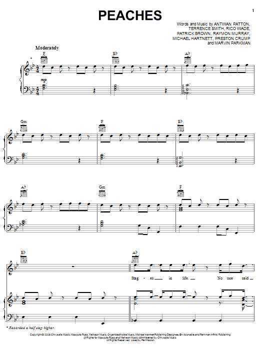 OutKast Peaches sheet music notes and chords. Download Printable PDF.