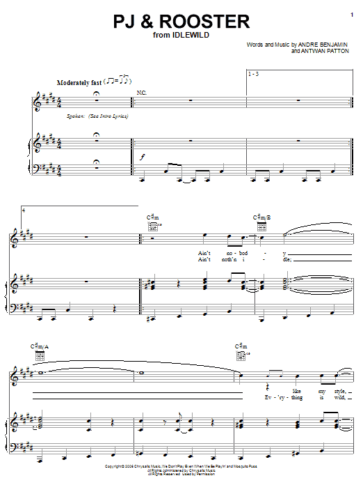 OutKast PJ & Rooster sheet music notes and chords. Download Printable PDF.