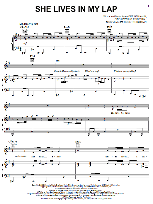 Learn to play OutKast She Lives In My Lap sheet music for Piano, Vocal & Guitar (Right-Hand Melody) in minutes. OutKast She Lives In My Lap sheet music notes and chords. Download Printable PDF.