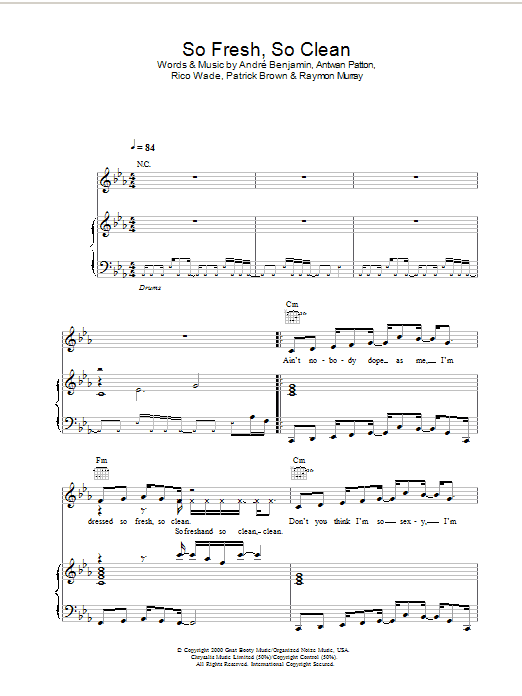 OutKast So Fresh, So Clean sheet music notes and chords. Download Printable PDF.