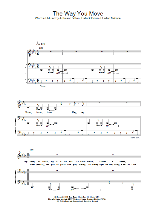 OutKast The Way You Move sheet music notes and chords - Download Printable PDF and start playing in minutes.