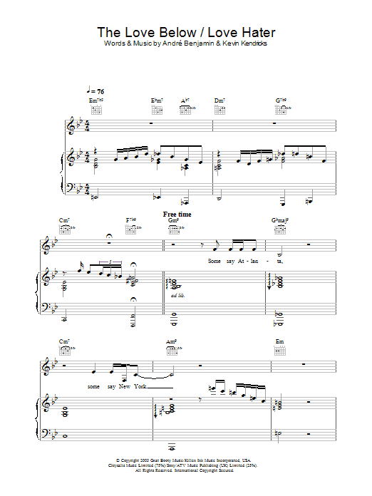 Learn to play OutKast The Love Below / Love Hater sheet music for Piano, Vocal & Guitar in minutes. OutKast The Love Below / Love Hater sheet music notes and chords. Download Printable PDF.