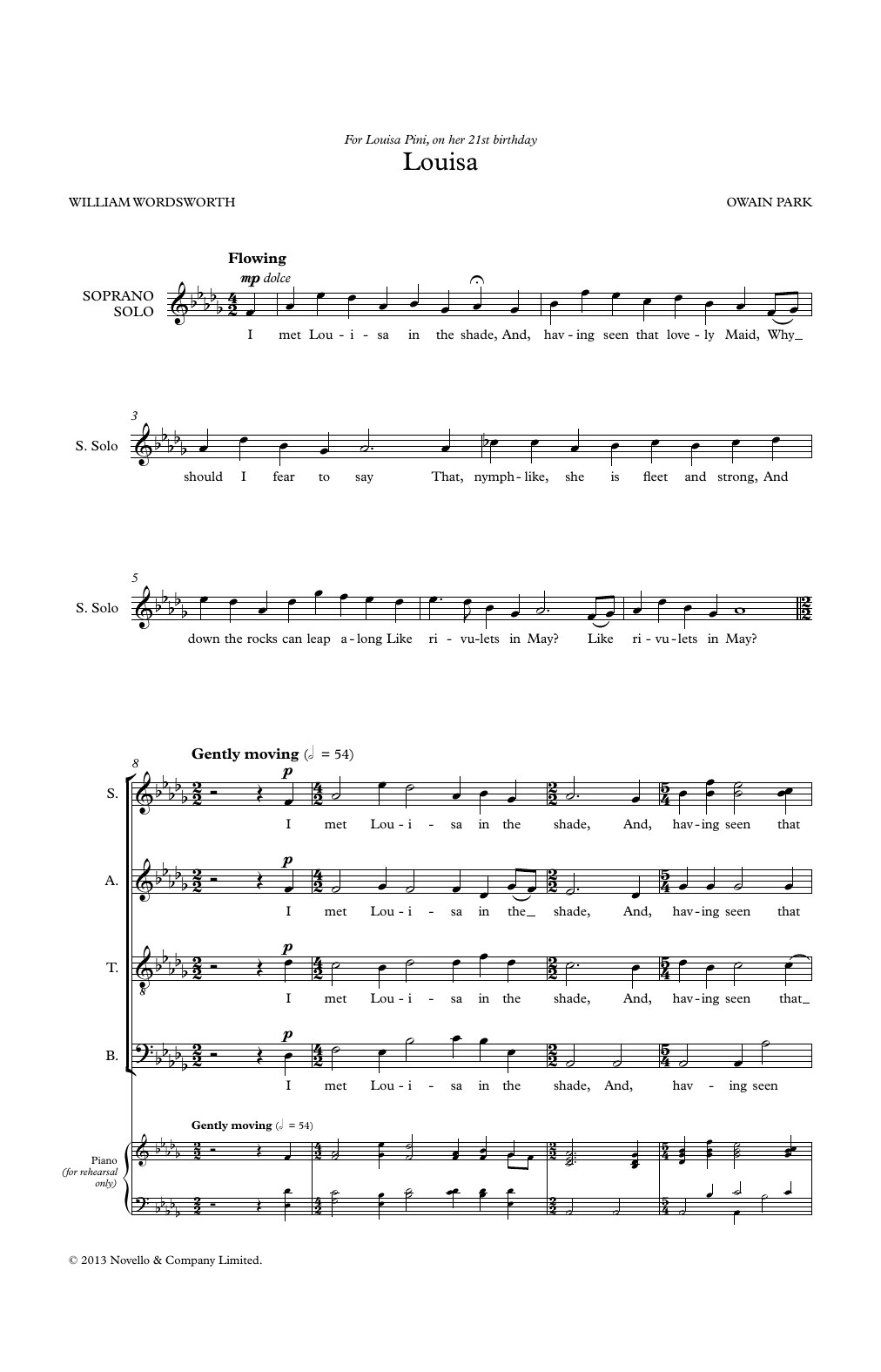 Owain Park Louisa sheet music notes and chords. Download Printable PDF.