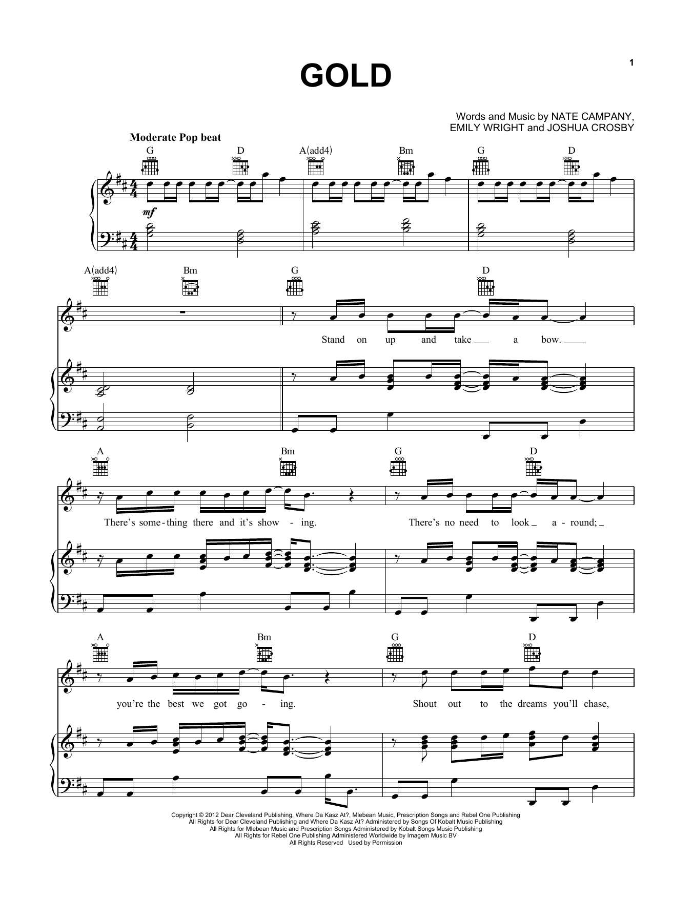 Owl City Gold sheet music notes and chords. Download Printable PDF.