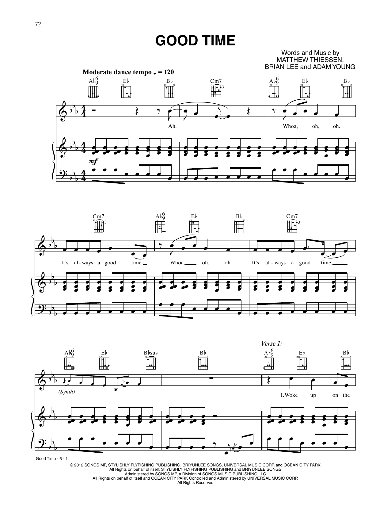 Owl City and Carly Rae Jepsen Good Time sheet music notes and chords. Download Printable PDF.