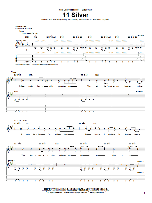 Learn to play Ozzy Osbourne 11 Silver sheet music for Guitar Tab in minutes. Price: 7.8900$ Ozzy Osbourne 11 Silver sheet music notes and chords arranged for Guitar Tab