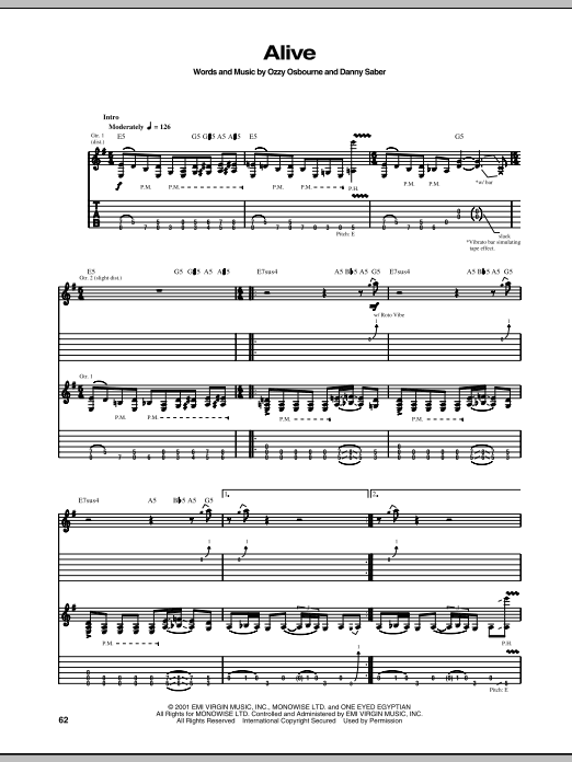 Ozzy Osbourne Alive sheet music notes and chords. Download Printable PDF.